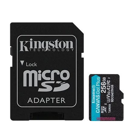 MicroSD KINGSTON 256GB c/Adap Canvas GO! Plus Gen4 (4K Camara-Drones)(7999)