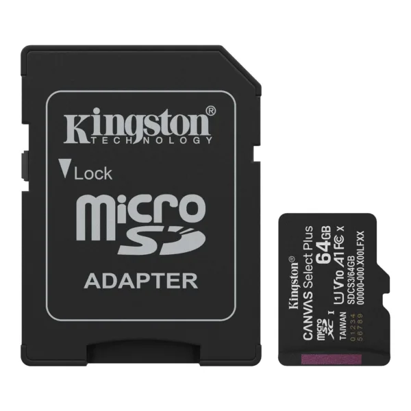 MicroSD KINGSTON 64GB c/Adap Gen3 100MB/s Canvas S Plus CL10 (8408)