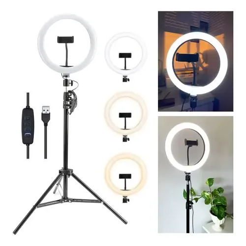 ARO DE LUZ 36 CM BLANCO + TRIPODE 2M