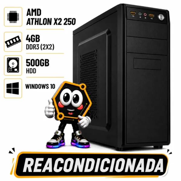 PC AMD ATHLON X2 250 / 4GB DDR3 (2X2) / HDD 500GB / WIN 10 REACONDICIONADA