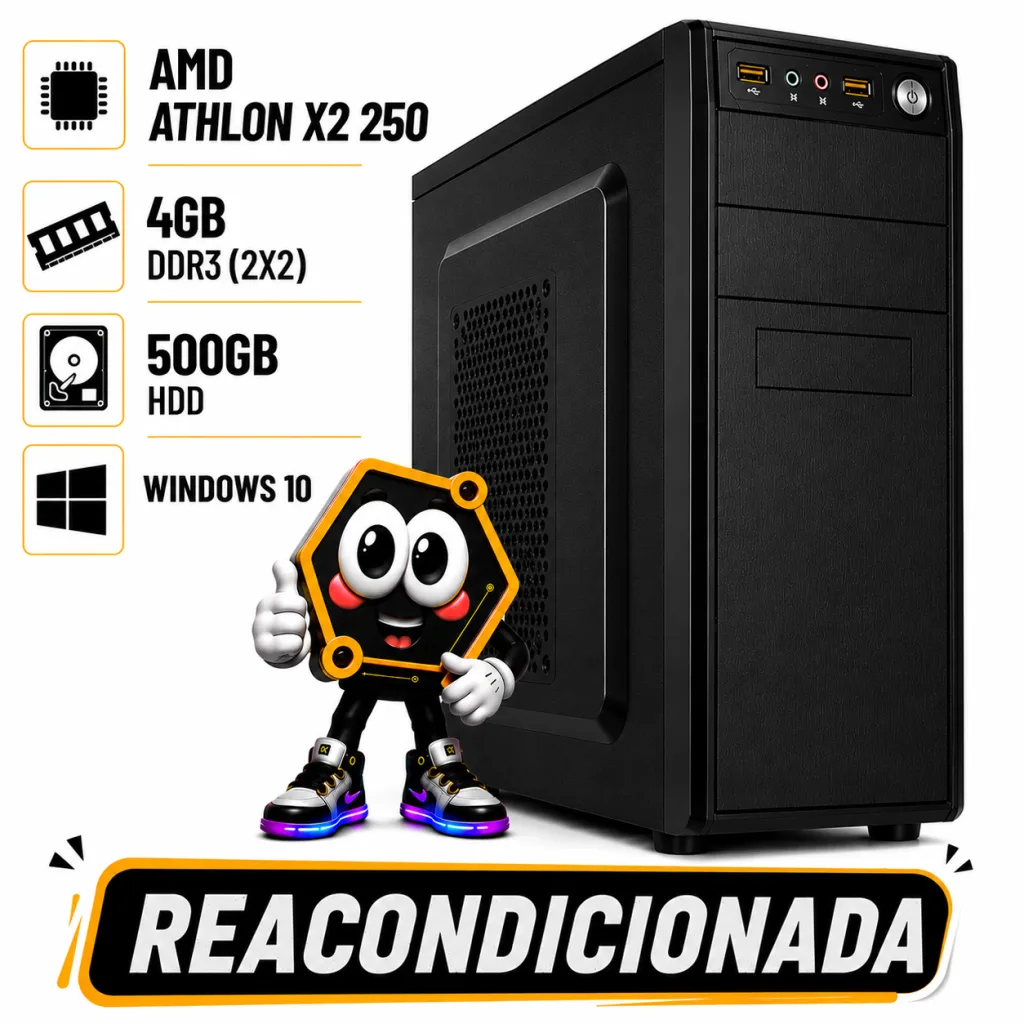 PC AMD ATHLON X2 250 / 4GB DDR3 (2X2) / HDD 500GB / WIN 10 REACONDICIONADA