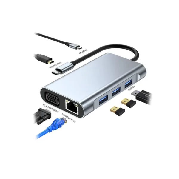 HUB TIPO C A USB 2.0 / USB 3.0 / LAN / HDMI / PD / VGA // BYL-2111