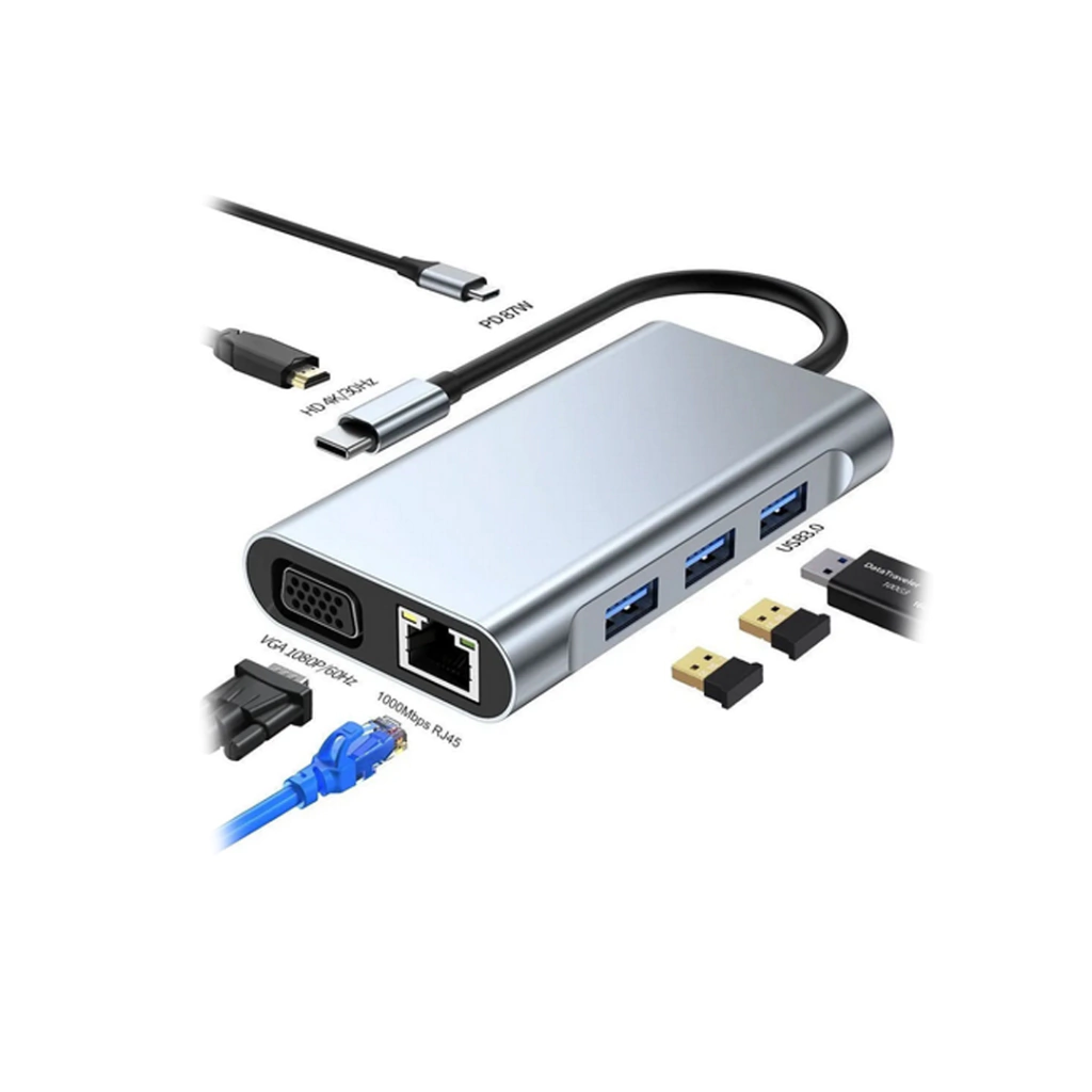 HUB TIPO C A USB 2.0 / USB 3.0 / LAN / HDMI / PD / VGA // BYL-2111