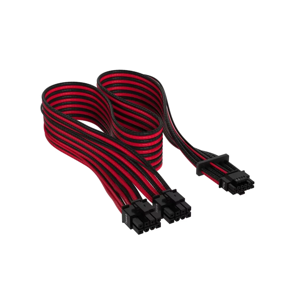 Cable con fundas individuales PCIe Gen 5 12V-2x6 de 600 W y 12 4 patillas con funda individual, Type 4, ROJO/NEGRO