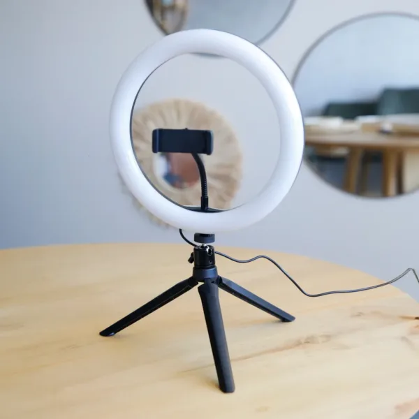 ARO DE LUZ 26 CM CON TRIPODE MESA SOLO LUZ BLANCA
