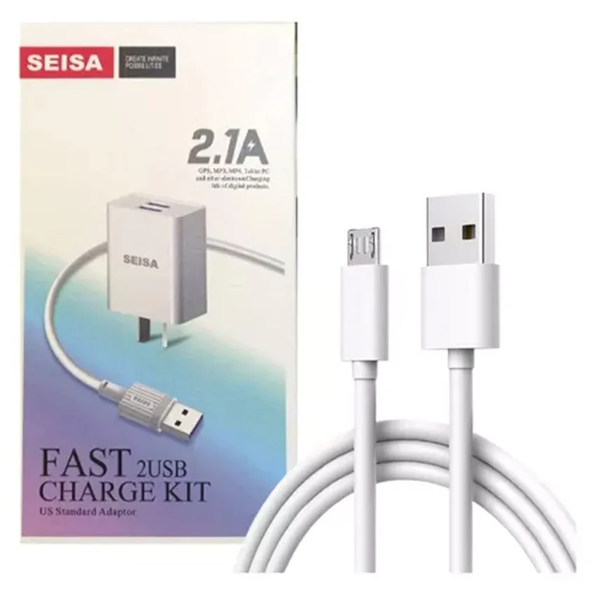 CARGADOR CELULAR 5V 2.1A CON 2 USB + CABLE MICRO USB