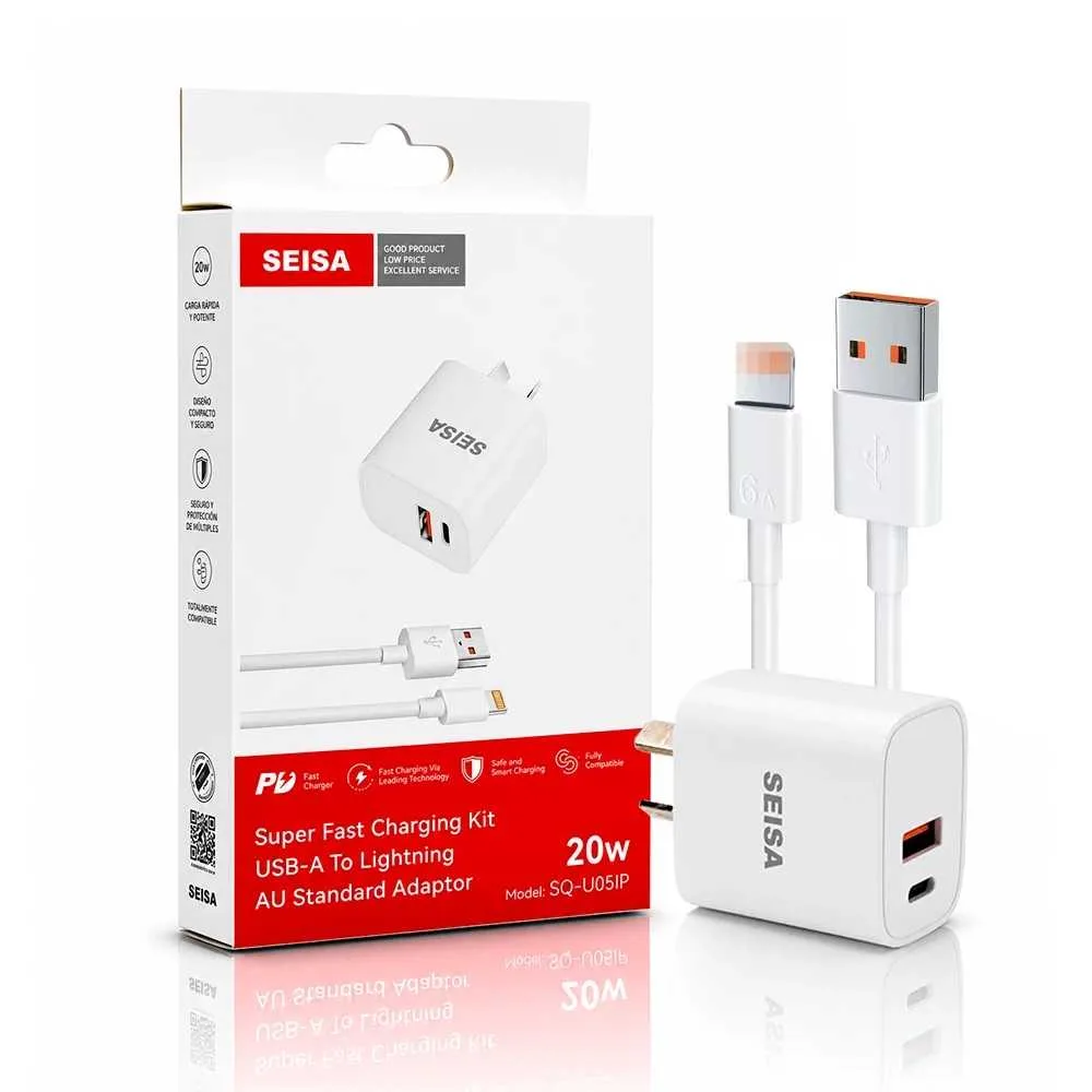 CARGADOR CELULAR 5V 3A CON 1 USB Y 1  TIPO C  + CABLE LIGHTNING IPHONE