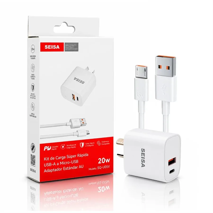 CARGADOR CELULAR 5V 3A CON 1 USB Y 1  TIPO C  + CABLE MICRO USB