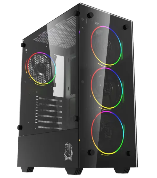 GABINETE GAMER Raptor Sentinel TG Mid-Tower RGB Fan x4 w/button control
