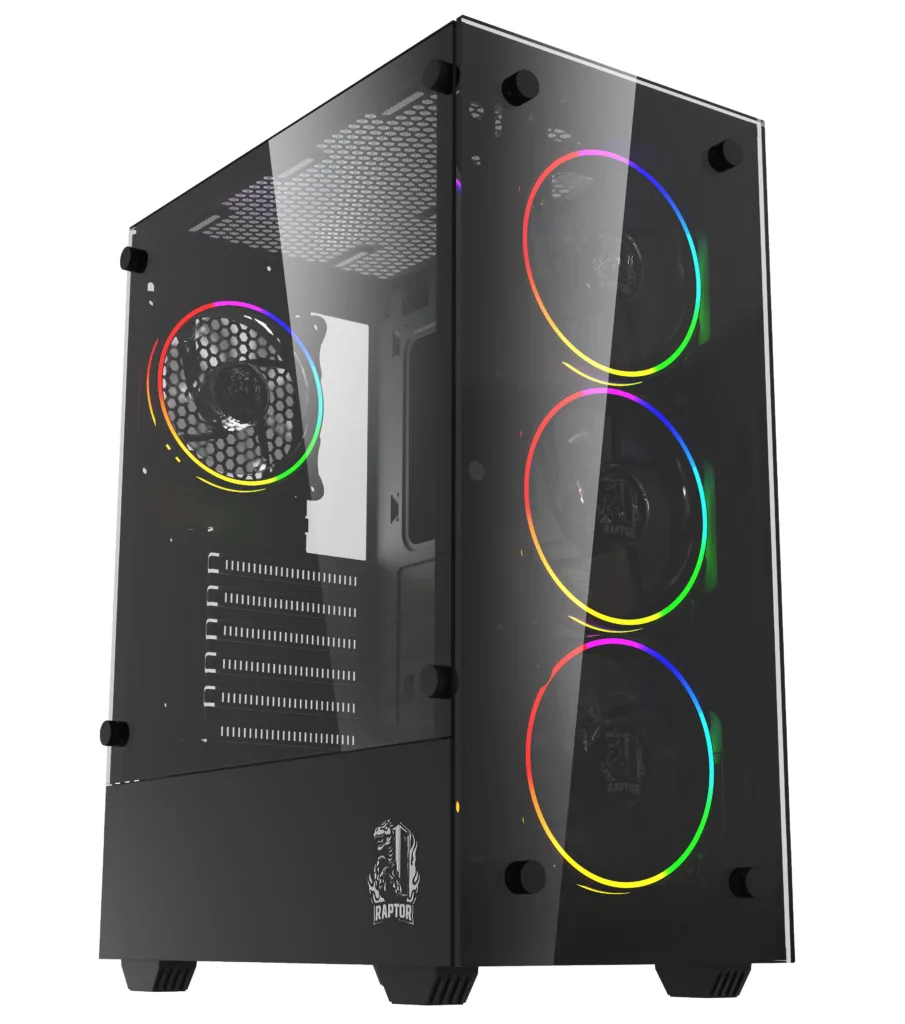 GABINETE GAMER Raptor Sentinel TG Mid-Tower RGB Fan x4 w/button control