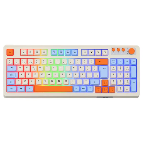 Teclado Noganet retro gamer retroiluminado Naranja/Celeste · USB · LED multicolor NKB-Q50