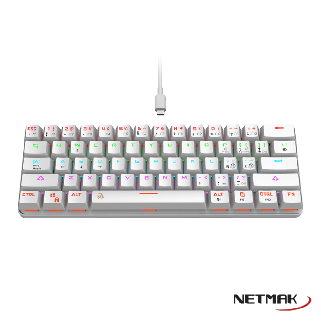 TECLADO USB GAMER MECANICO DOMINATE BLANCO RGB 60%