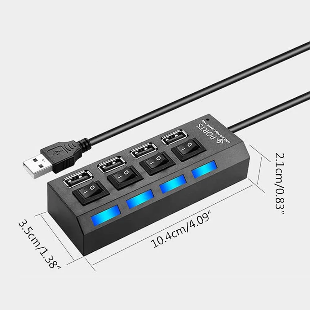 HUB USB 2.0 4 PUERTOS CON TECLA DE ENCENDIDO INDIVIDUAL