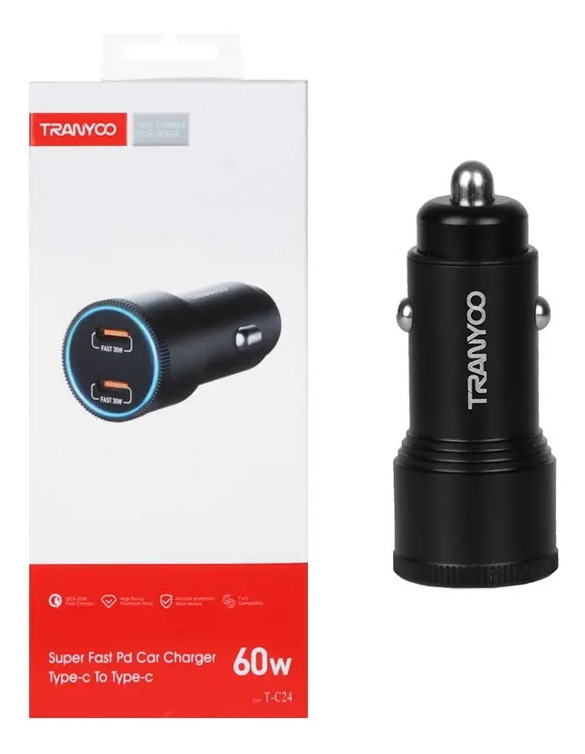 CARGADOR AUTO 12V a 2 TIPO C / 2.5 A / 60W