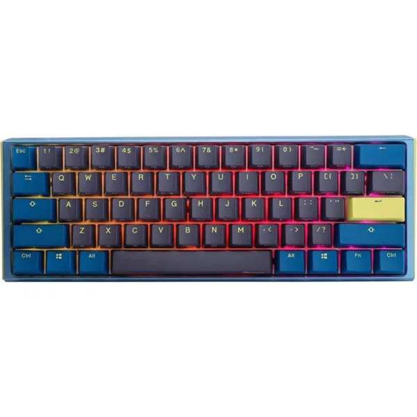 TECLADO MECANICO DUCKY ONE 3 DAYBREAK MINI TECLAS AZULES CLEAR SWITCH INGLES PBT DOBLE DISPARO SIN COSTURAS CAJA SUPERIOR AZUL CAJA INFERIOR GRIS CAJA