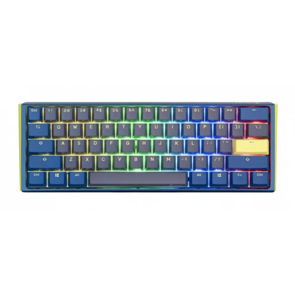 TECLADO MECANICO DUCKY ONE 3 DAYBREAK MINI TECLAS AZULES INTERRUPTOR MARRON INGLES PBT DOBLE DISPARO SIN COSTURAS