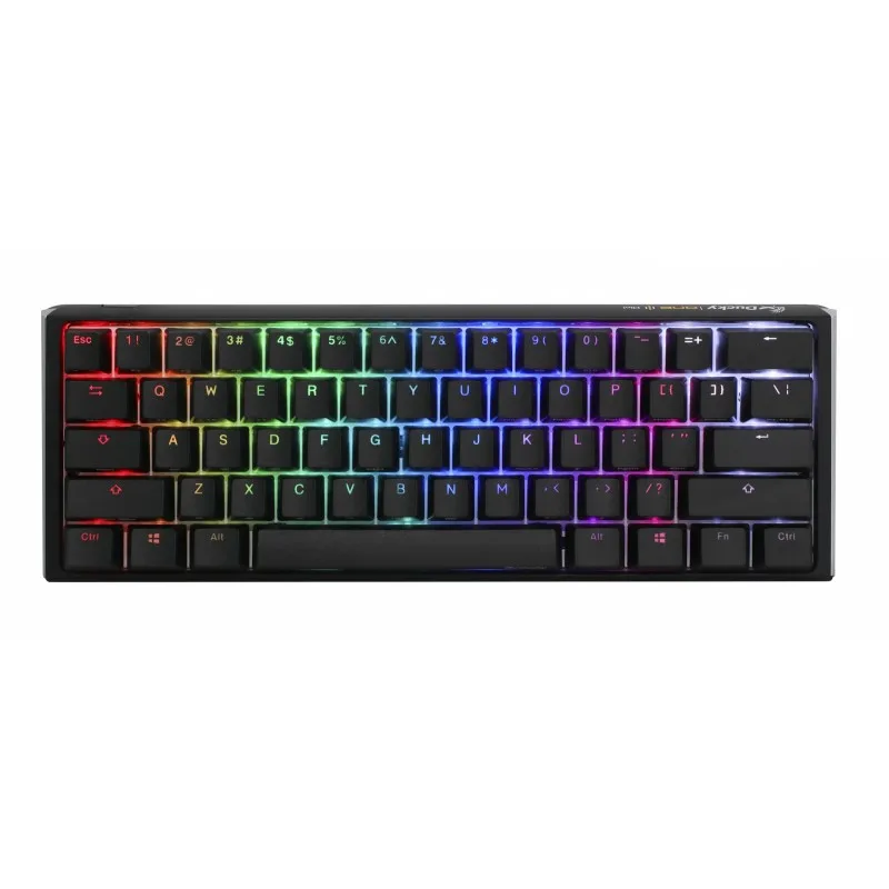 TECLADO MECANICO DUCKY ONE 3 MINI TECLAS NEGRAS INTERRUPTOR MARRON INGLES PBT DOBLE DISPARO SIN COSTURAS NEGRO Y BLANCO