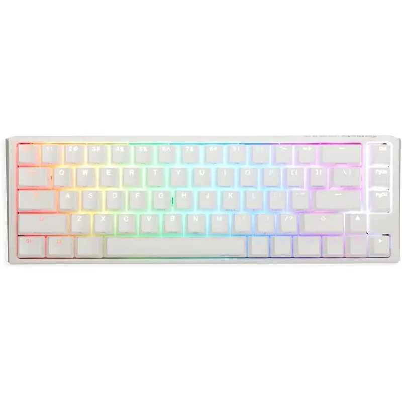 TECLADO MECANICO DUCKY ONE 3 SF TECLAS BLANCAS INTERRUPTOR ROJO SILENCIOSO INGLES PBT DOBLE DISPARO SIN COSTURAS ESTUCHE SUPERIOR BLANCO ESTUCHE INFER