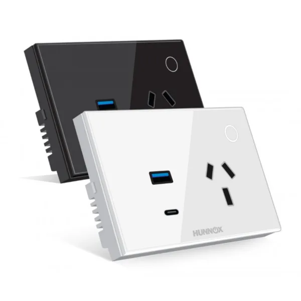 TOMACORRIENTE+USB A+USB C HUNNOX SMART TACTIL NEGRO