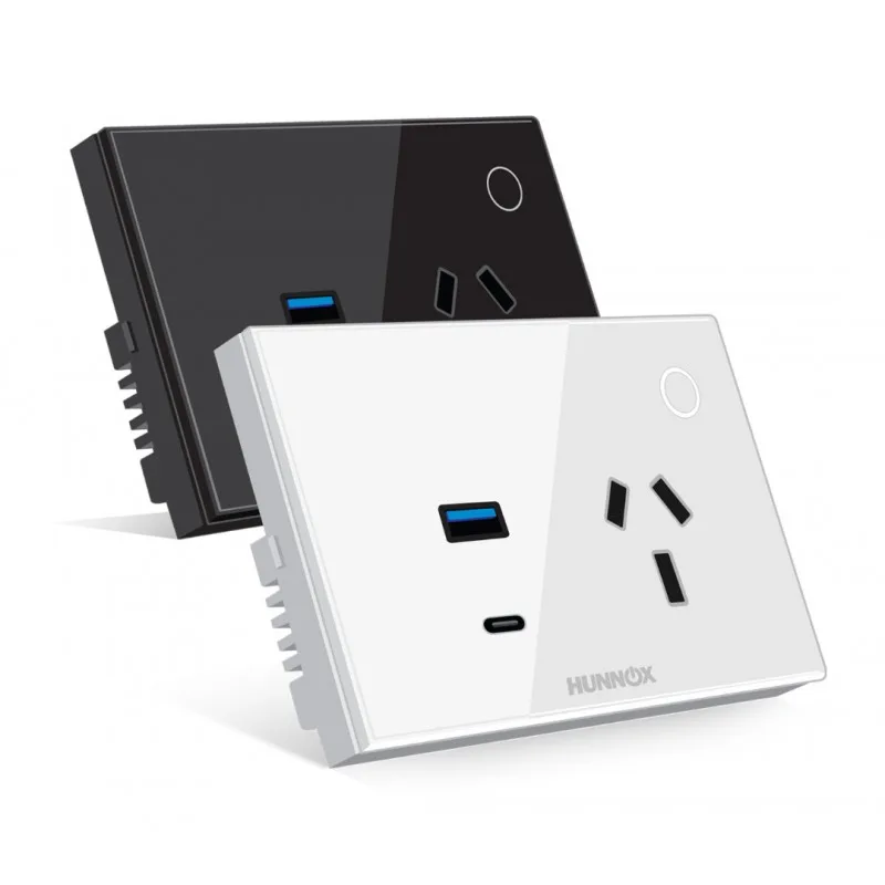 TOMACORRIENTE+USB A+USB C HUNNOX SMART TACTIL NEGRO