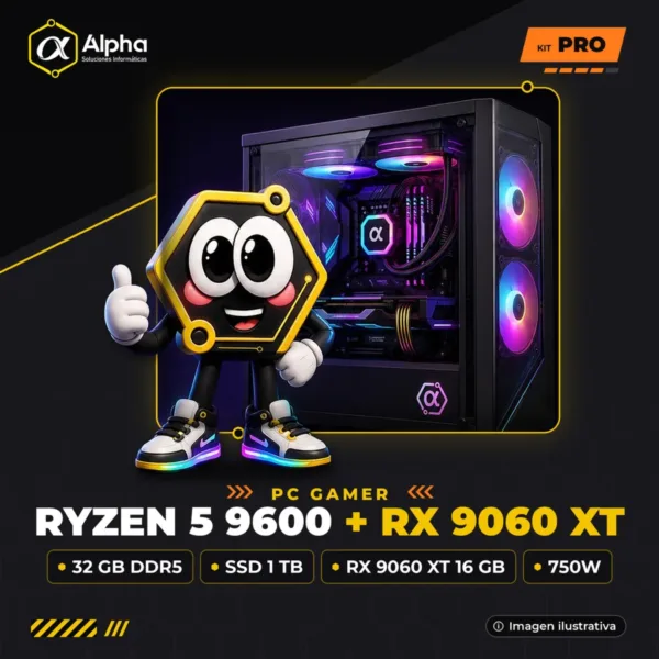 PC GAMER RYZEN 5 9600 - B650M - 32 GB DDR5 - SSD 1 TB - RX 9060 XT 16 GB - 750W - GAB. EVO-400AB