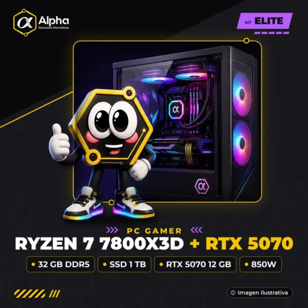PC GAMER RYZEN 7 7800X3D - B650M - 32 GB DDR5 - SSD 1 TB - RTX 5070 12 GB - 850W - WATER 240 - GAB. EVO-400AB