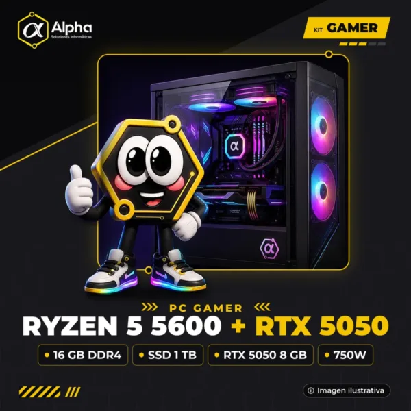 PC GAMER RYZEN 5 5600 - B550M - 16 GB DDR4 - SSD 1 TB - RTX 5050 8 GB - 750W - GAB. EVO-400AB