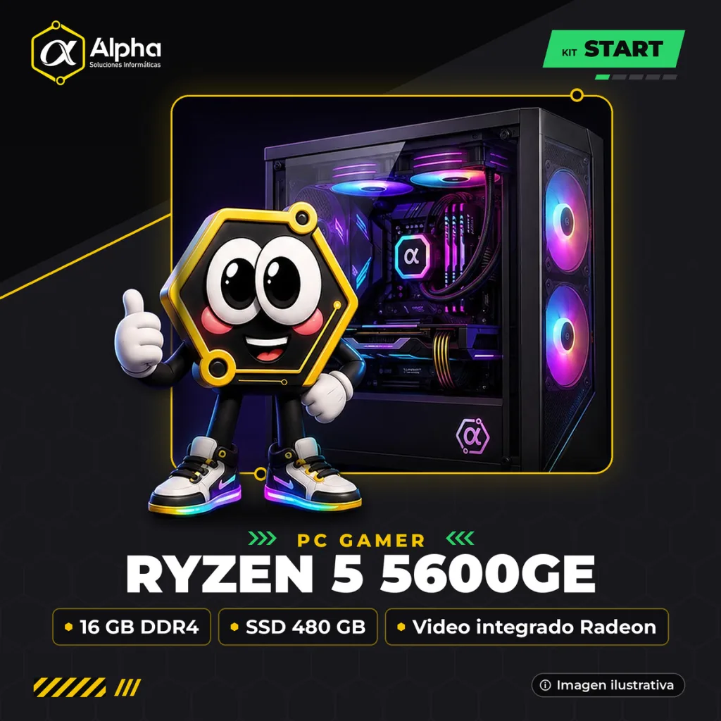 PC GAMER RYZEN 5 5600GE – A520M – 16 GB DDR4 – SSD 480 GB – VIDEO INTEGRADO RADEON – 550W – GAB. RAPTOR INFINITY MESH