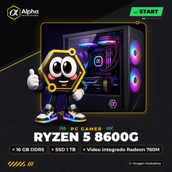 PC GAMER RYZEN 5 8600G - B840M - 16 GB DDR5 - SSD 1 TB - VIDEO INTEGRADO RADEON - 550W - GAB. EVO-300MB