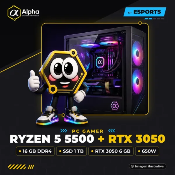 PC GAMER RYZEN 5 5500 - A520M - 16 GB DDR4 - SSD 1 TB - RTX 3050 6 GB - 650W - GAB. EVO-305AB