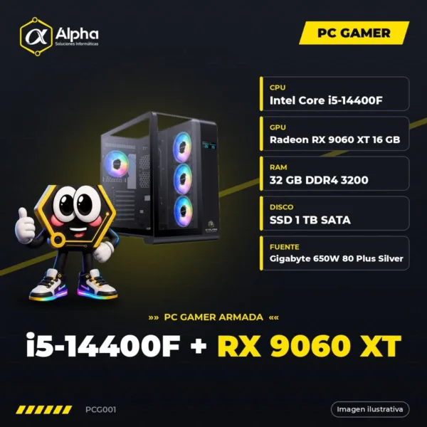PC GAMER CORE I5 14400F – B760M – 32 GB DDR4 – SSD 1 TB – RX 9060 XT 16 GB – 650W – GAB. EVO-400AB