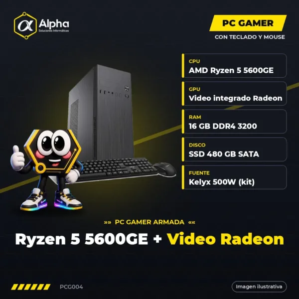 PC GAMER RYZEN 5 5600GE - A520 - 16 GB DDR4 - SSD 480 - GAB. KIT