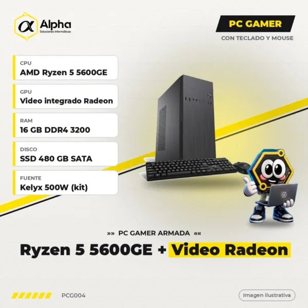 PC GAMER RYZEN 5 5600GE – A520 – 16 GB DDR4 – SSD 480 – GAB. KIT
